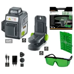nivel digital láser verde 3D CompactPlane-Laser 3G con un círculo láser horizontal y dos verticales e interfaz de conexión digital.